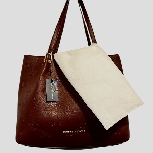 NWT.. Adrienne Vittadini Marseille Wine Leather Embossed Tote & Pouch MSRP $210 - Picture 6 of 9